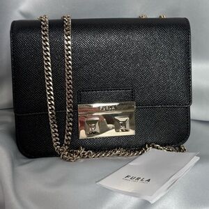 FURLA Bella Chain Crossbody Black In Gold Genuine Leather Bag